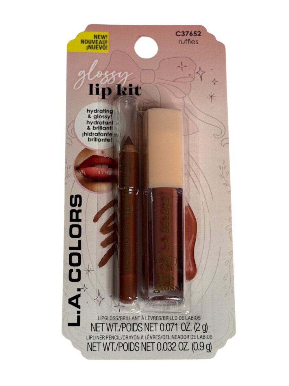 LA Colors Glossy Lip Kit Ruffles Nude Brown Gloss Liner Set